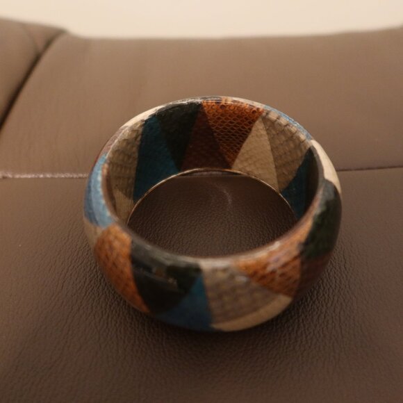 $450 ETRO cuff bangle bracelet multicolor teal, brown, grey, green, and cream - Picture 5 of 13